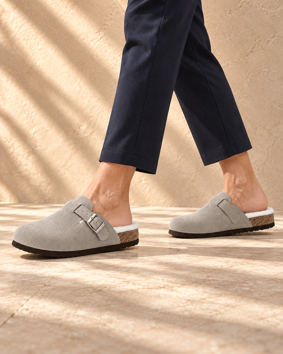 Celeste Faux-Fur-Lined Suede Clogs - Gray