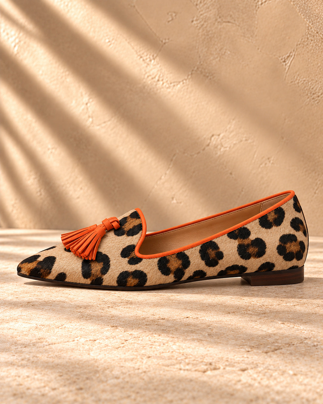 Livia Pointed-Toe Tassel Flats - Orange leopard