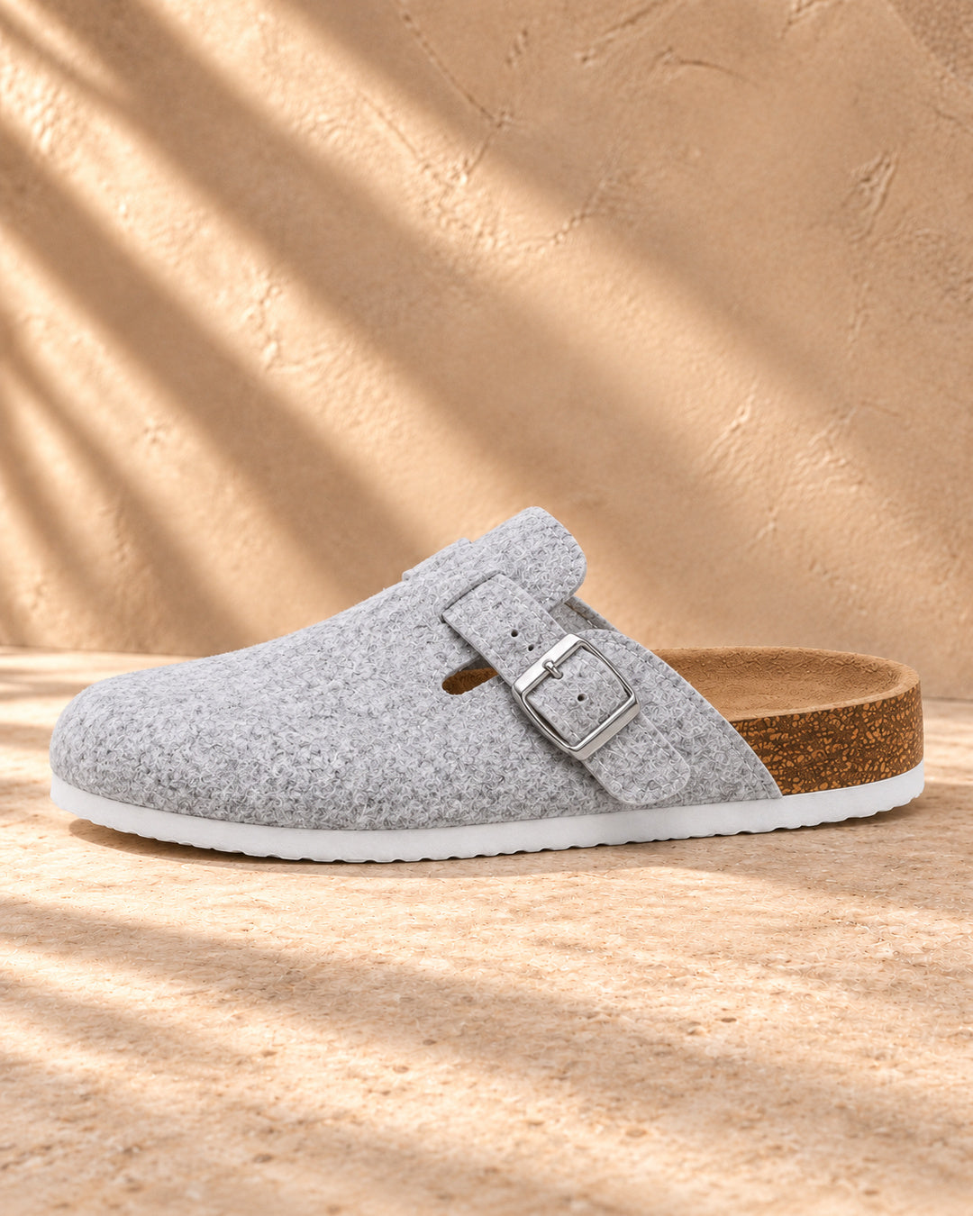 Maren Felt Buckle Clog Slippers - Light Gray