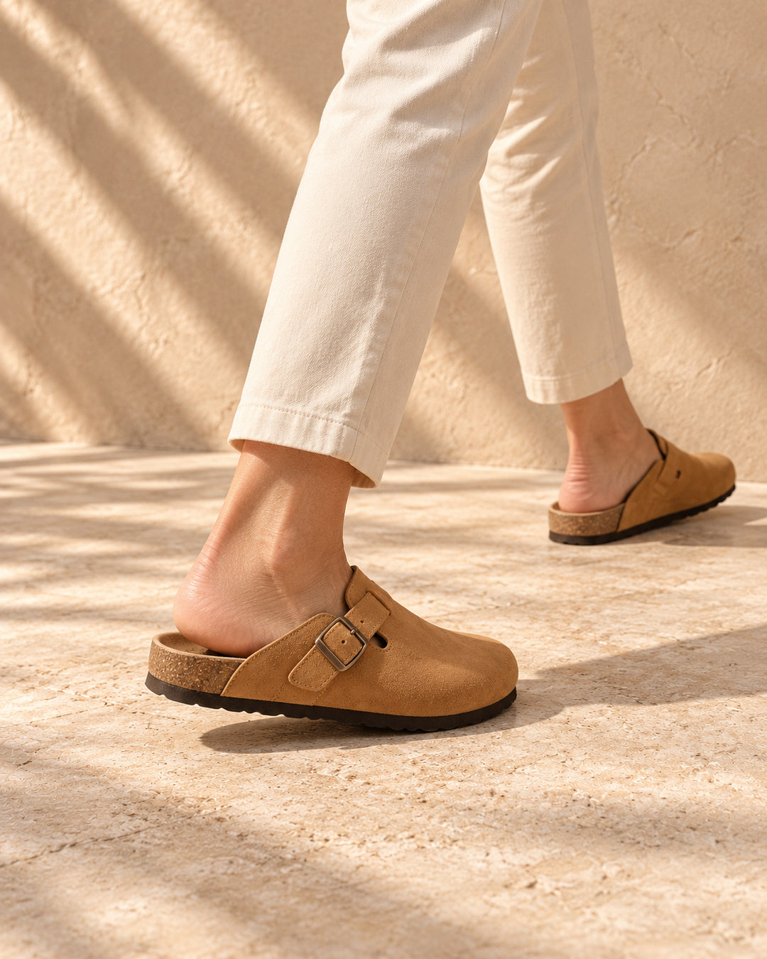 Clara Suede Buckle Clogs - Brown