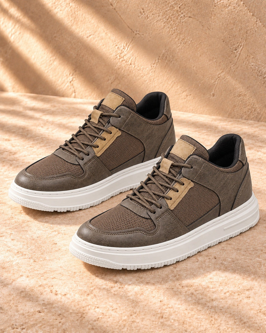 Emerson Mesh Hidden-Lift Sneakers - Brown