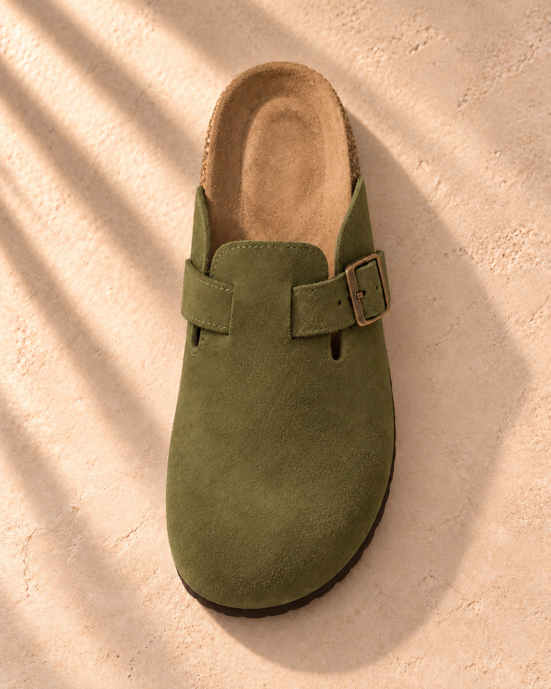 Clara Suede Buckle Clogs - Army Green