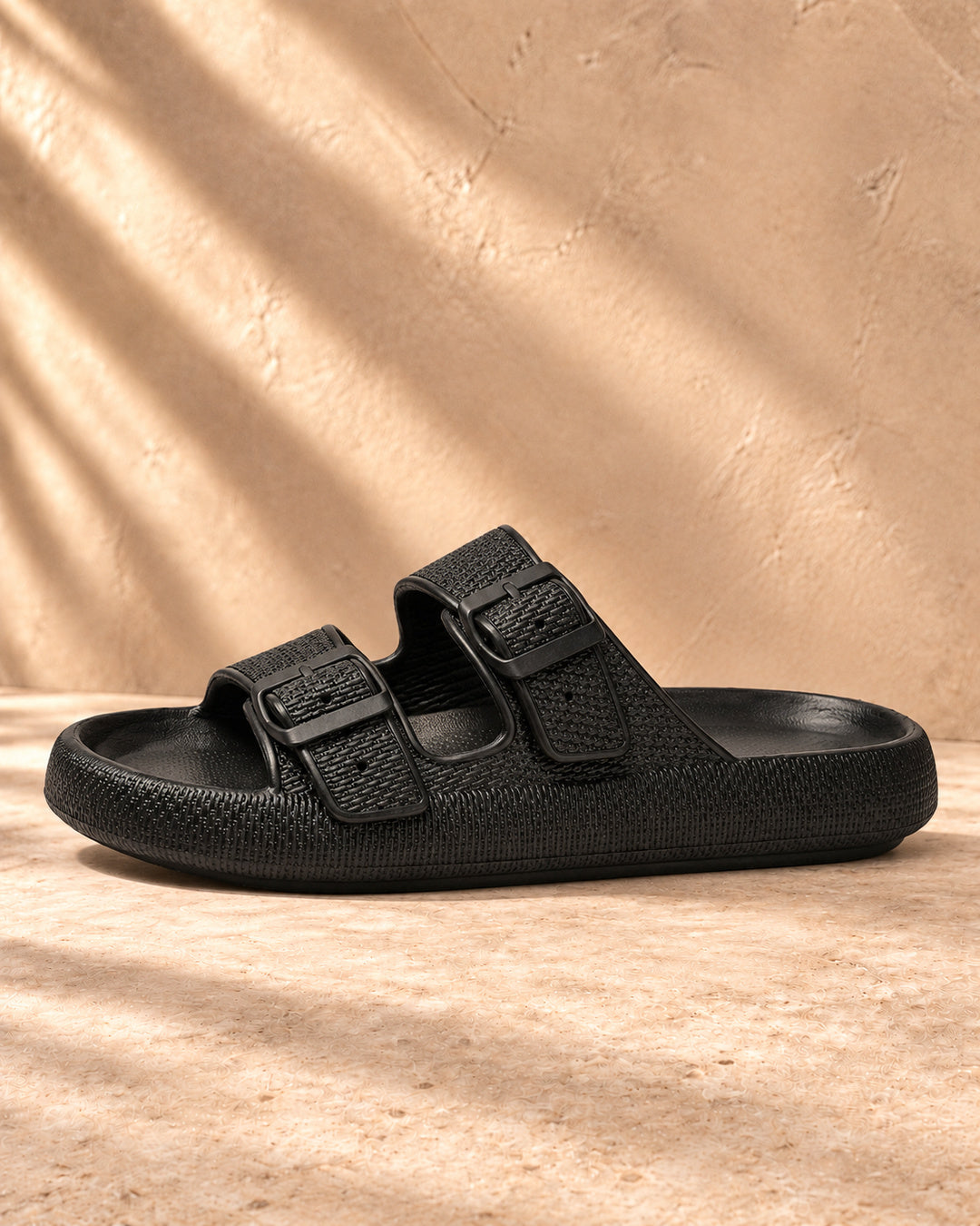 Lucille Cushioned Double-Buckle Sandals - Black