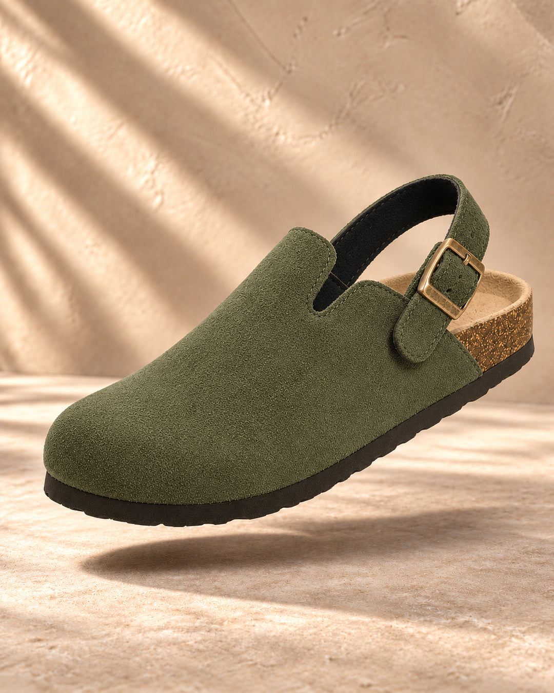 Sabina Suede Backstrap Clogs - Army Green