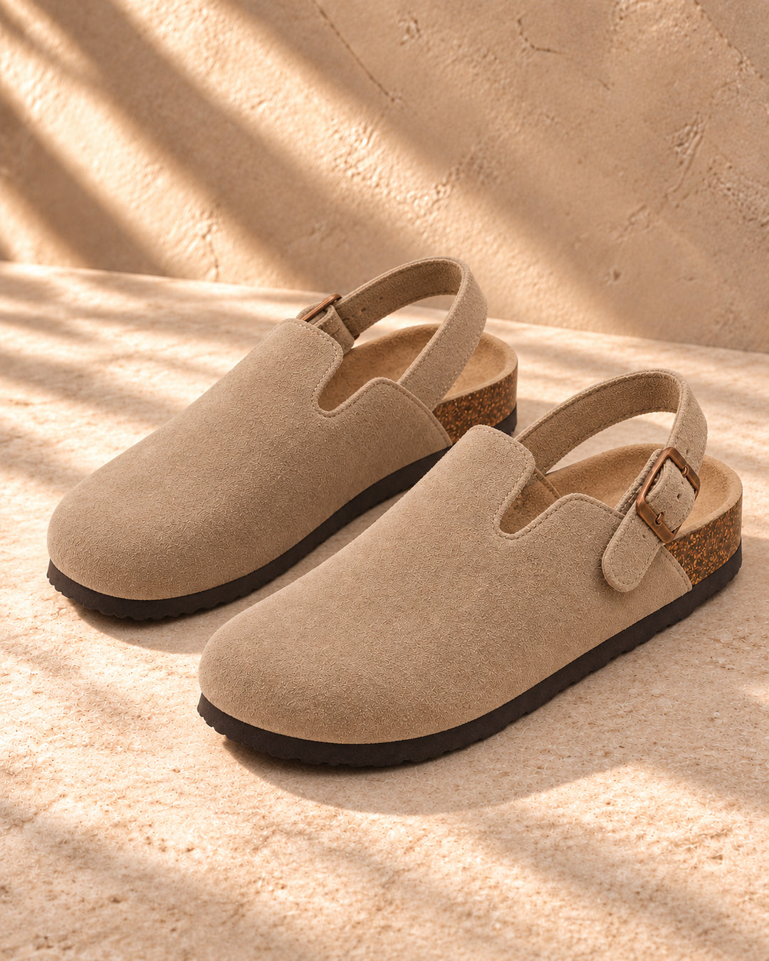 Sabina Suede Backstrap Clogs - Taupe