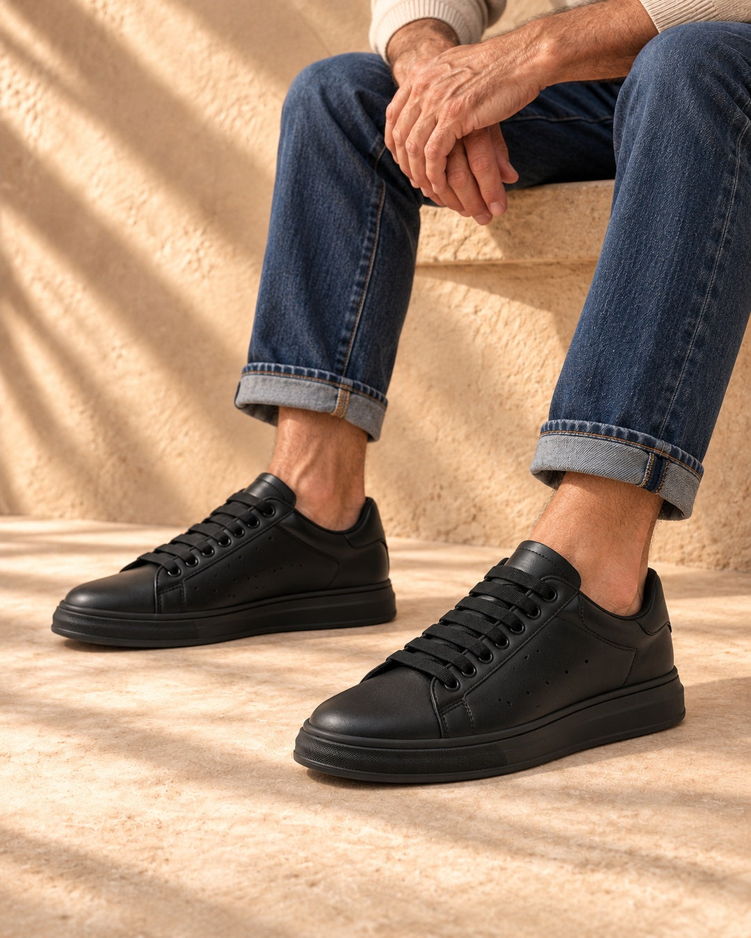 Skyler Hidden-Lift Low-Top Sneakers - Black