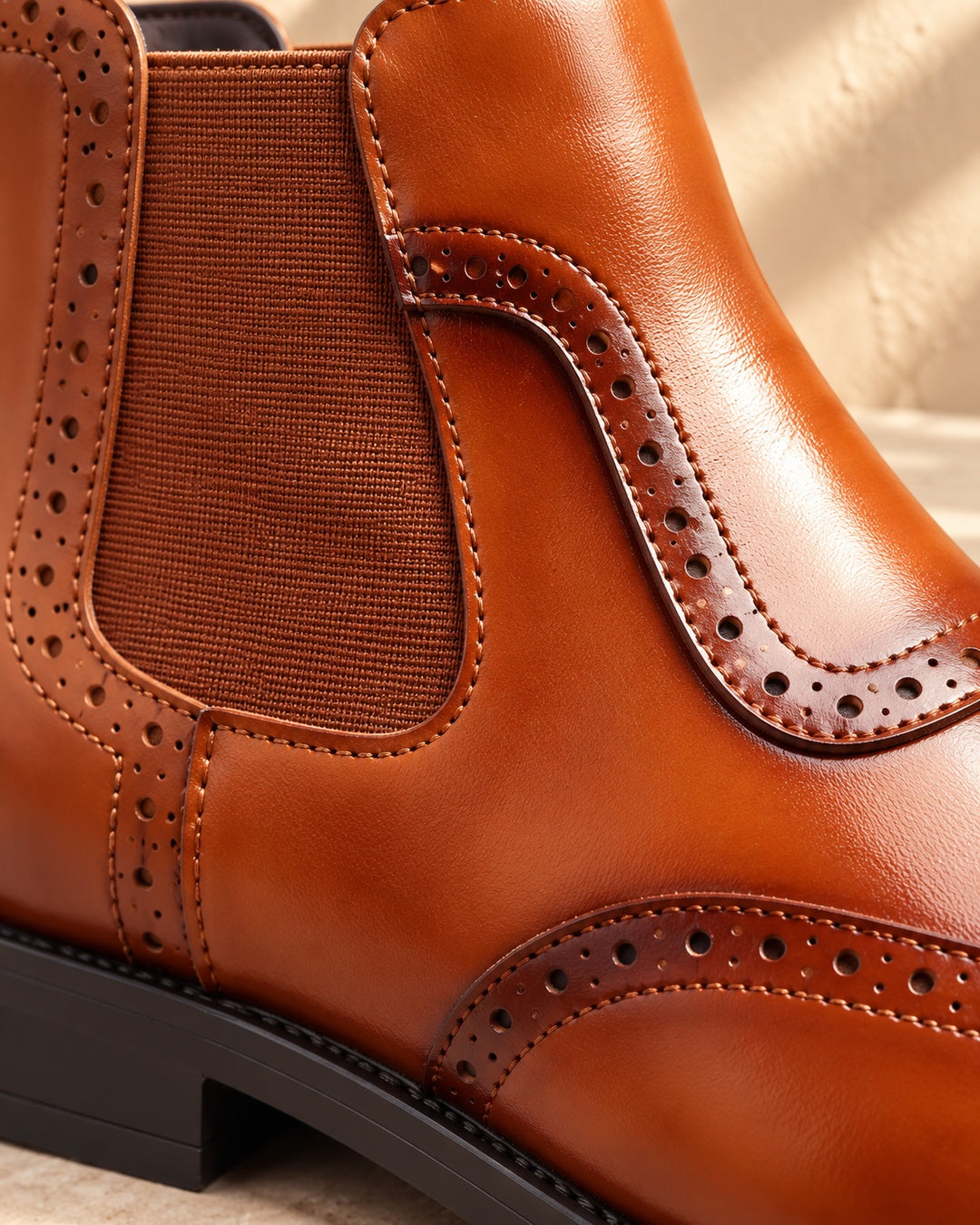 Jules Brogue Hidden-Lift Chelsea Boots - Light Brown