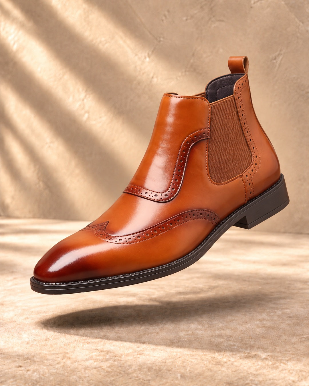 Jules Brogue Hidden-Lift Chelsea Boots - Light Brown