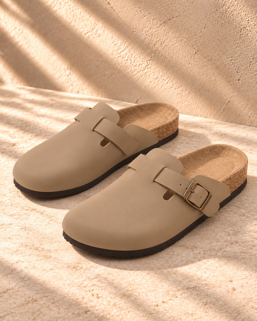 Vivienne Faux-Leather Buckle Clogs - Tan