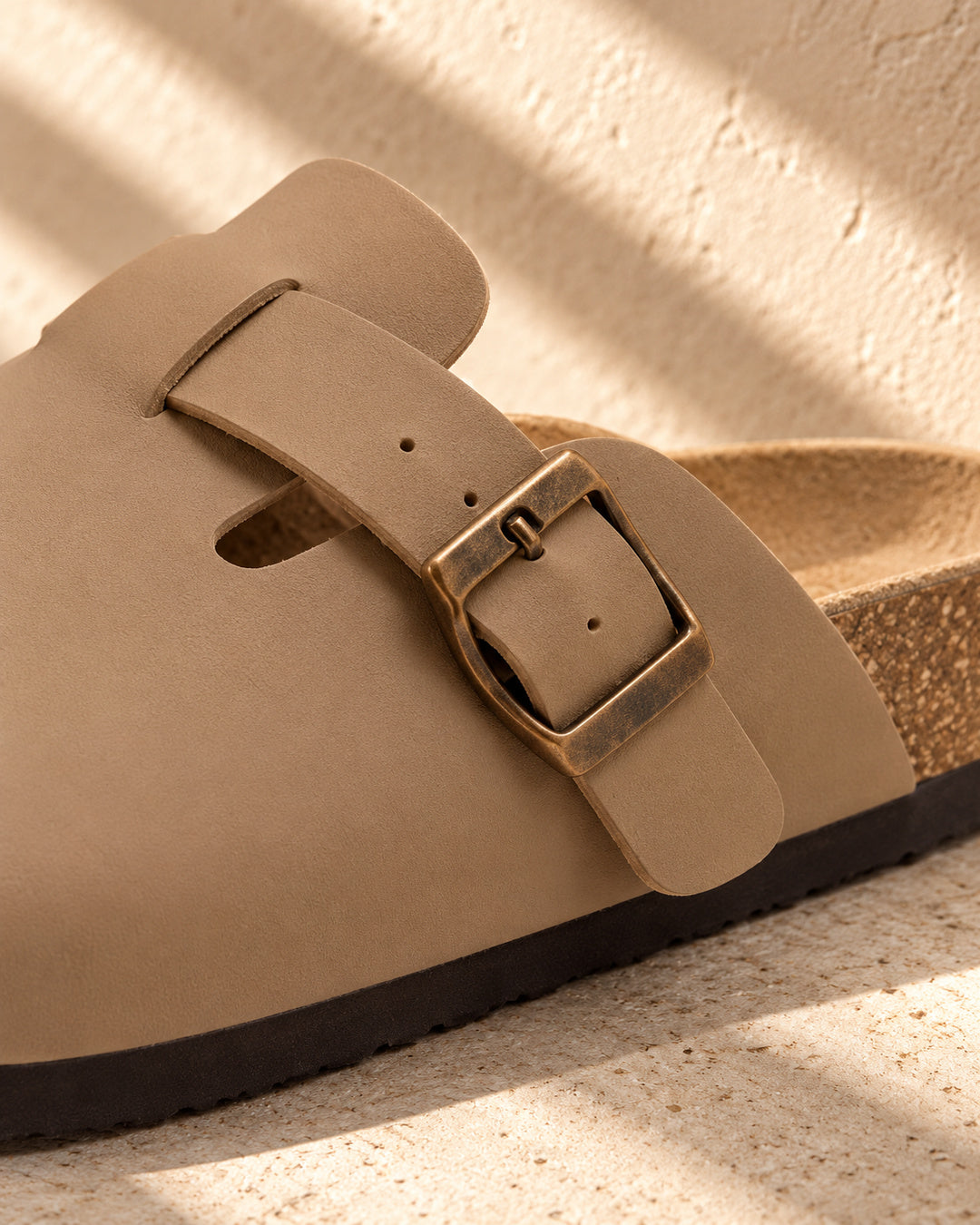 Vivienne Faux-Leather Buckle Clogs - Tan