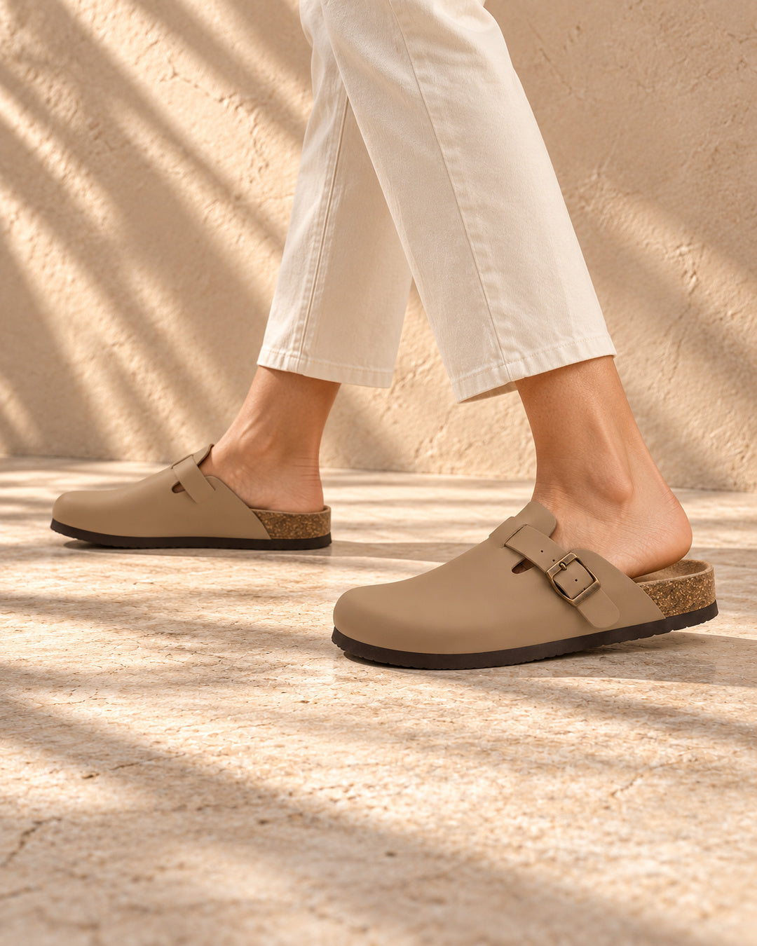 Vivienne Faux-Leather Buckle Clogs - Tan