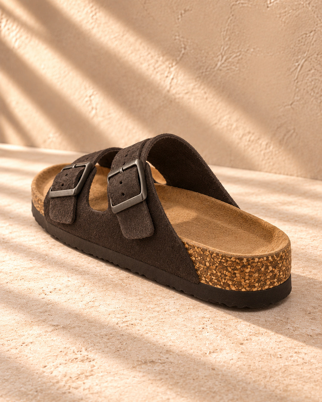 Adeline Suede Double-Buckle Sandals - Mocha