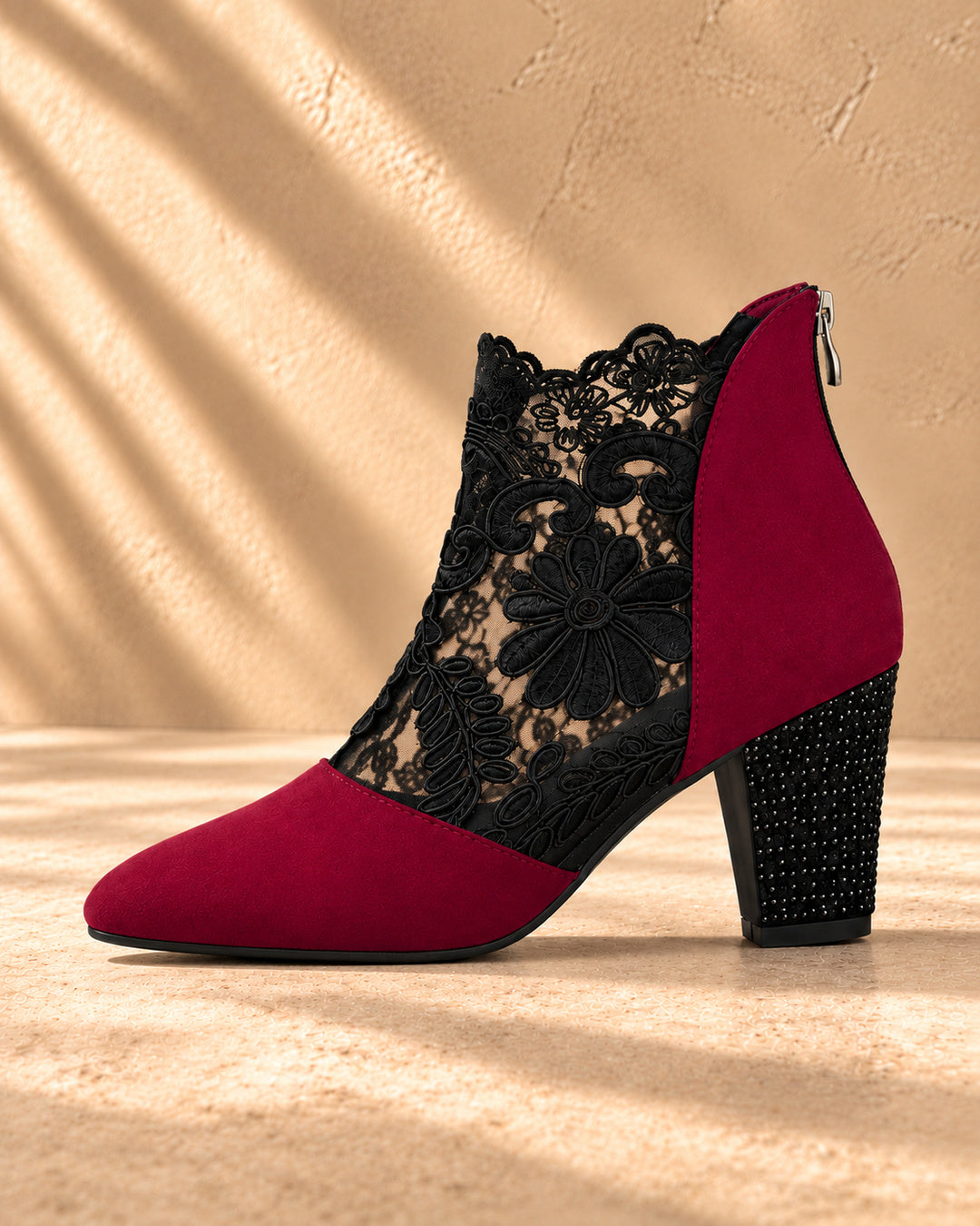 Aurelia Lace-Panel Comfort Ankle Boots - Red