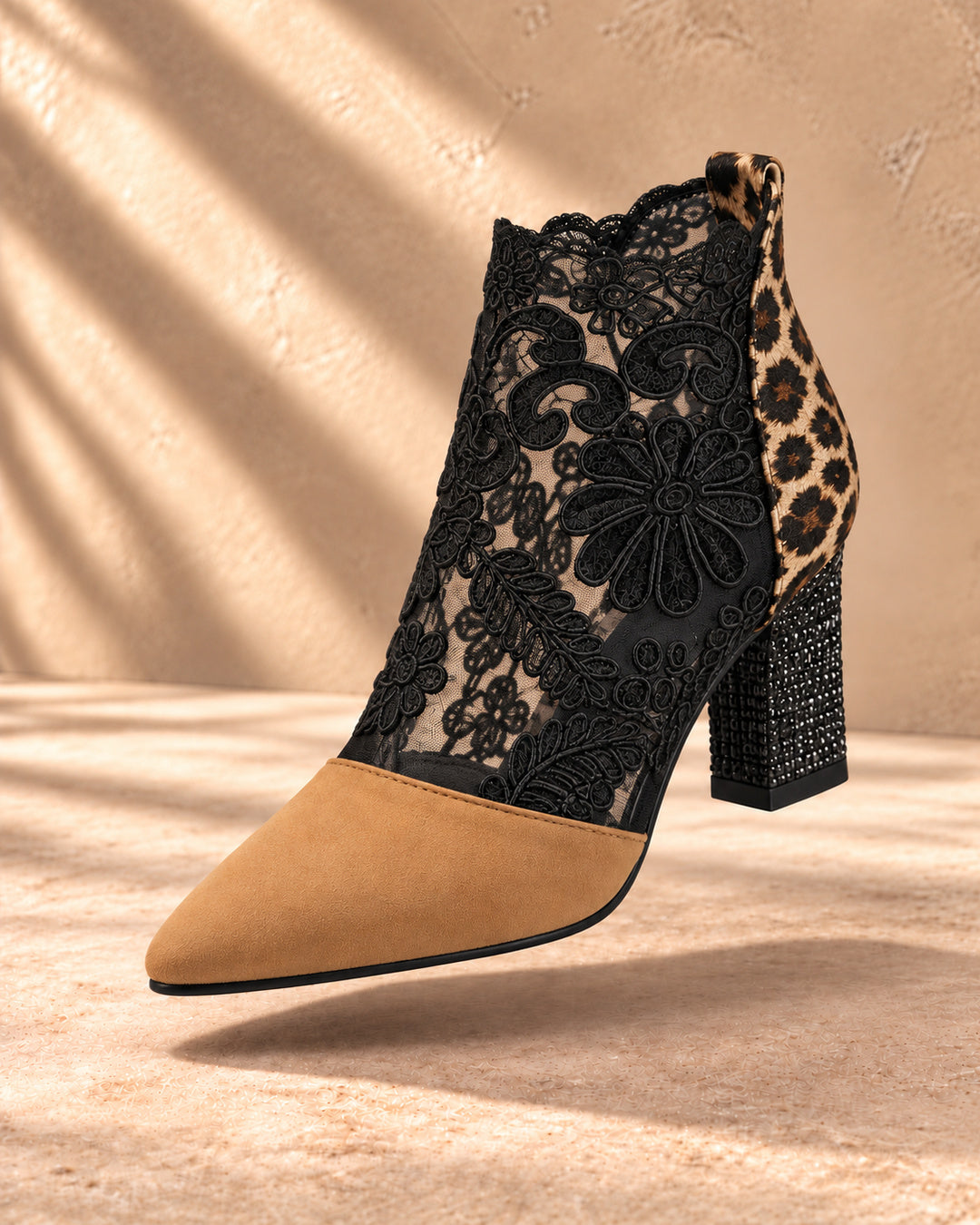 Aurelia Lace-Panel Comfort Ankle Boots - Camel & Leopard