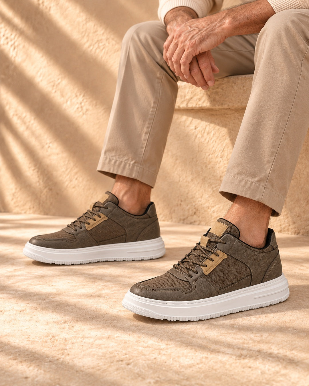 Emerson Mesh Hidden-Lift Sneakers - Brown