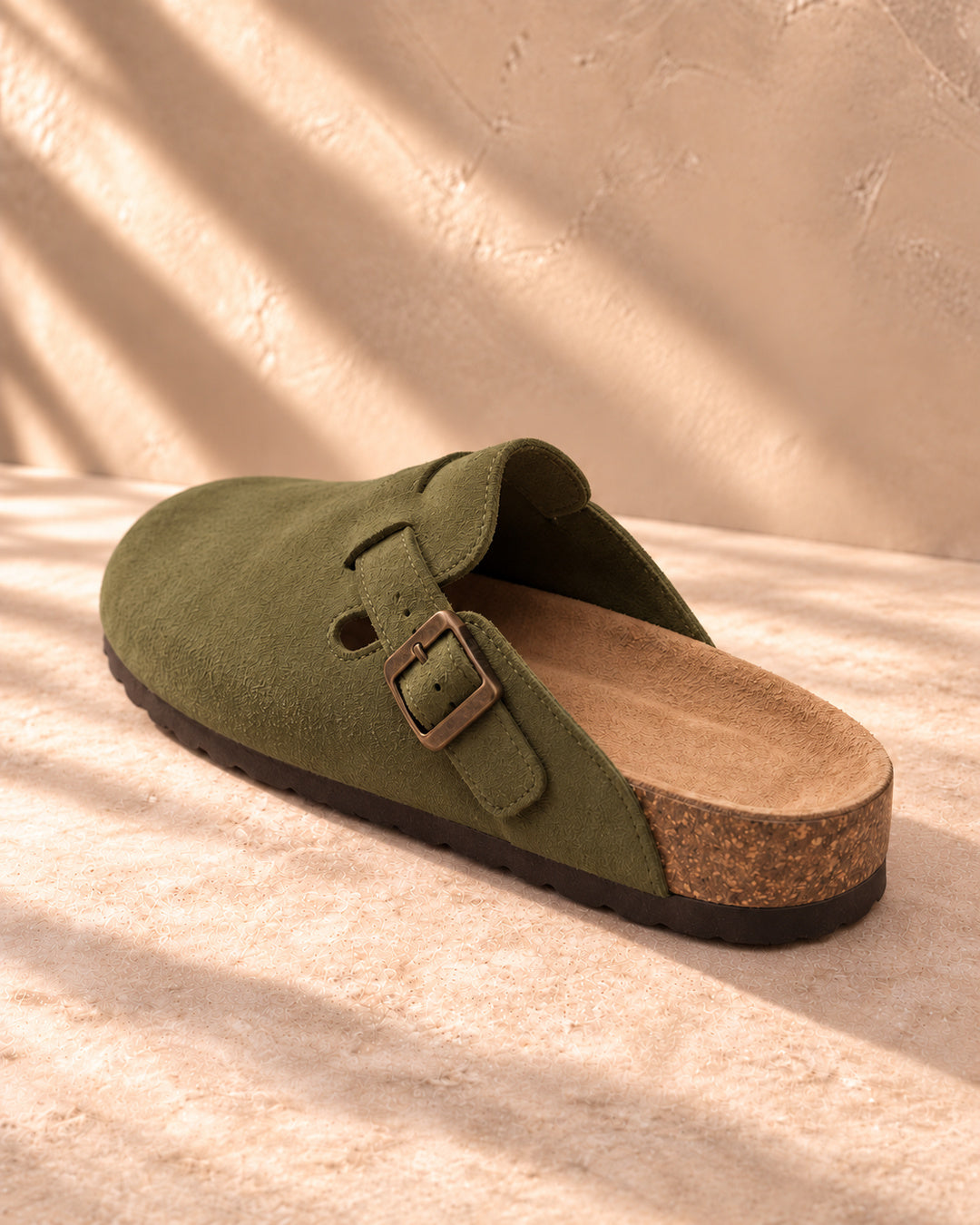 Clara Suede Buckle Clogs - Army Green