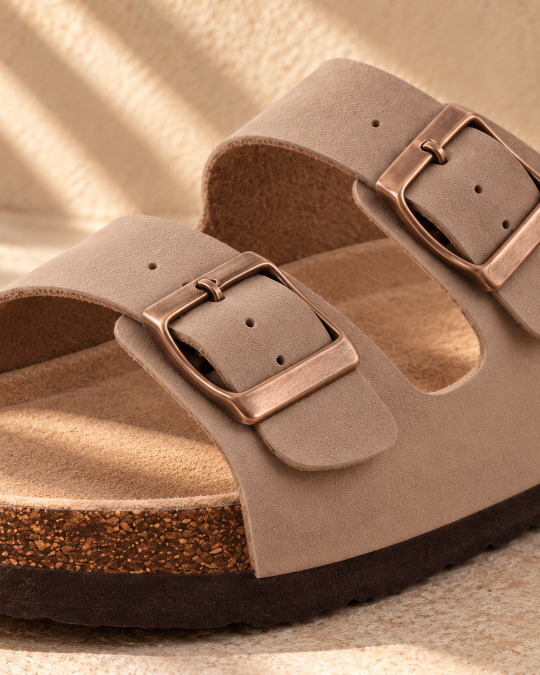 Estelle Double-Buckle Cork Sandals - Taupe
