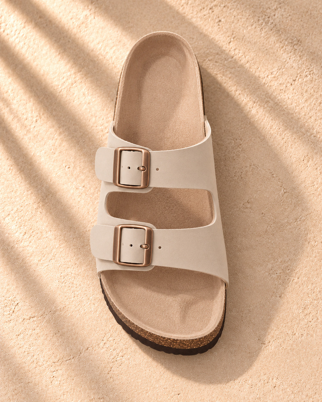 Estelle Double-Buckle Cork Sandals - Stone