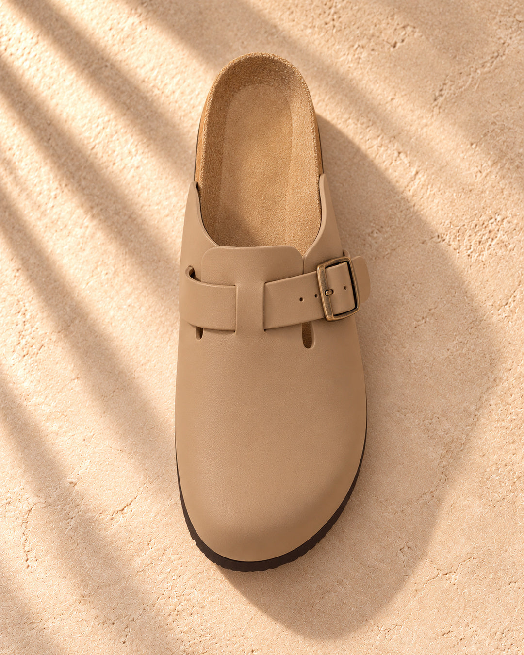 Vivienne Faux-Leather Buckle Clogs - Tan