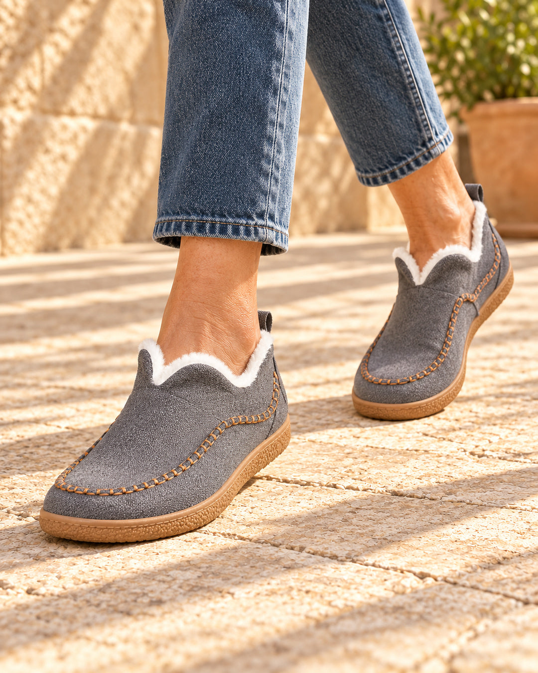 Annelise Plush-Lined Slip-On Ankle Boots - Gray