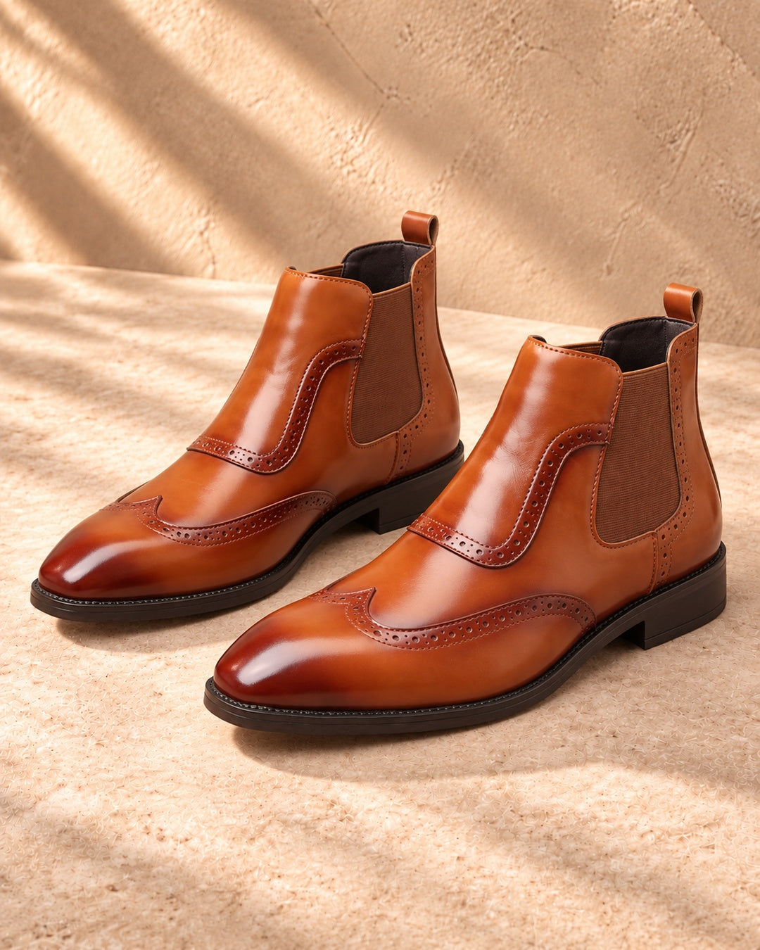 Jules Brogue Hidden-Lift Chelsea Boots - Light Brown