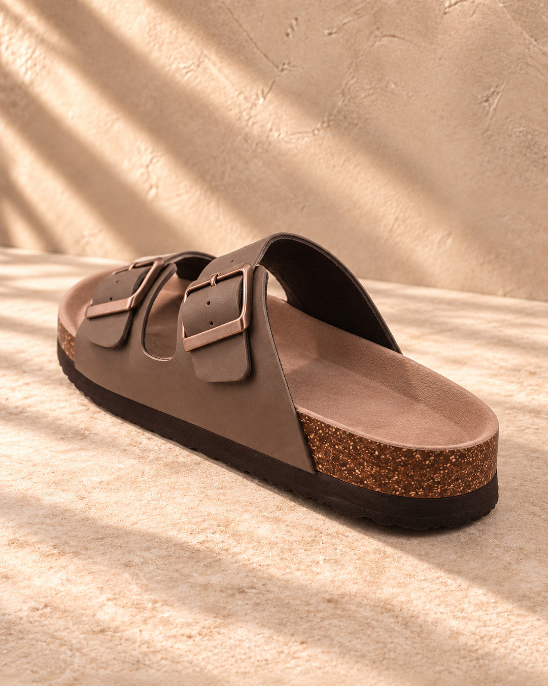 Estelle Double-Buckle Cork Sandals - Brown