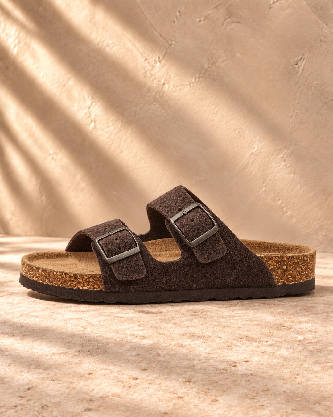 Adeline Suede Double-Buckle Sandals - Mocha
