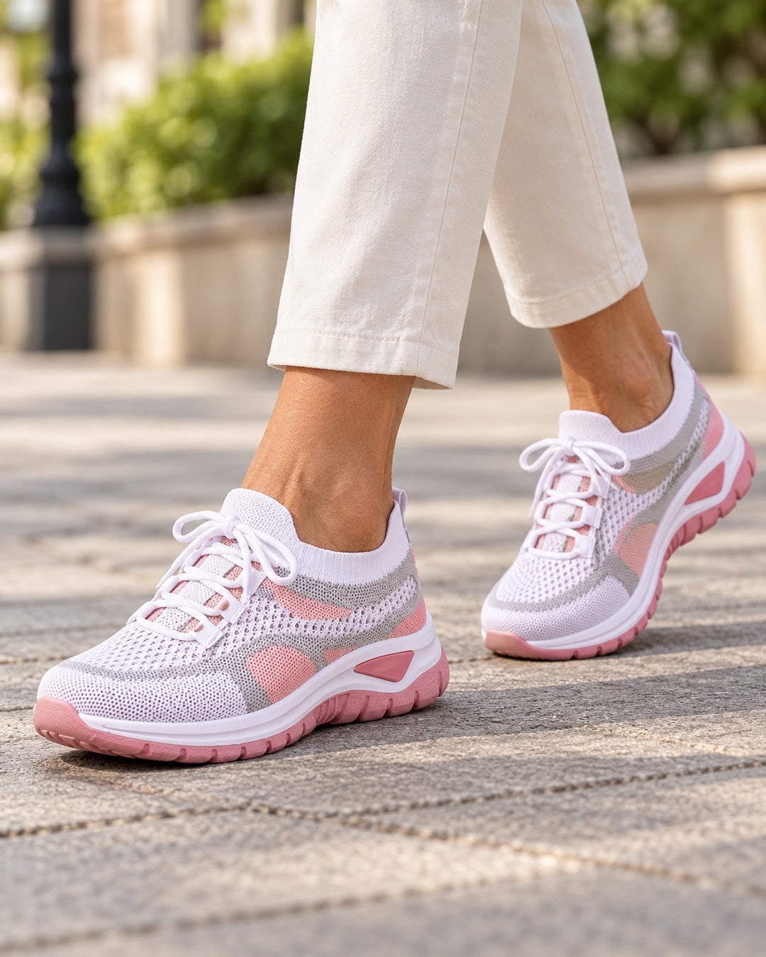 Beatrice Cushioned Lace-Up Comfort Sneakers - Pink
