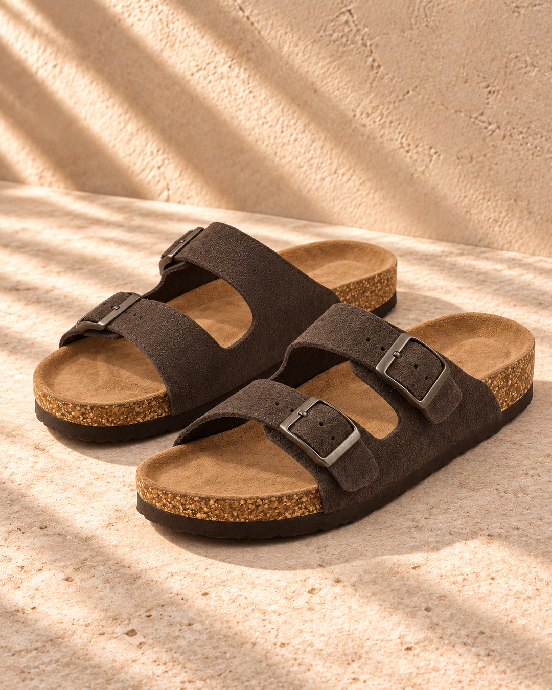 Adeline Suede Double-Buckle Sandals - Mocha