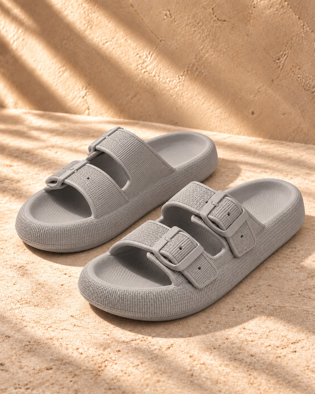 Lucille Cushioned Double-Buckle Sandals - Gray