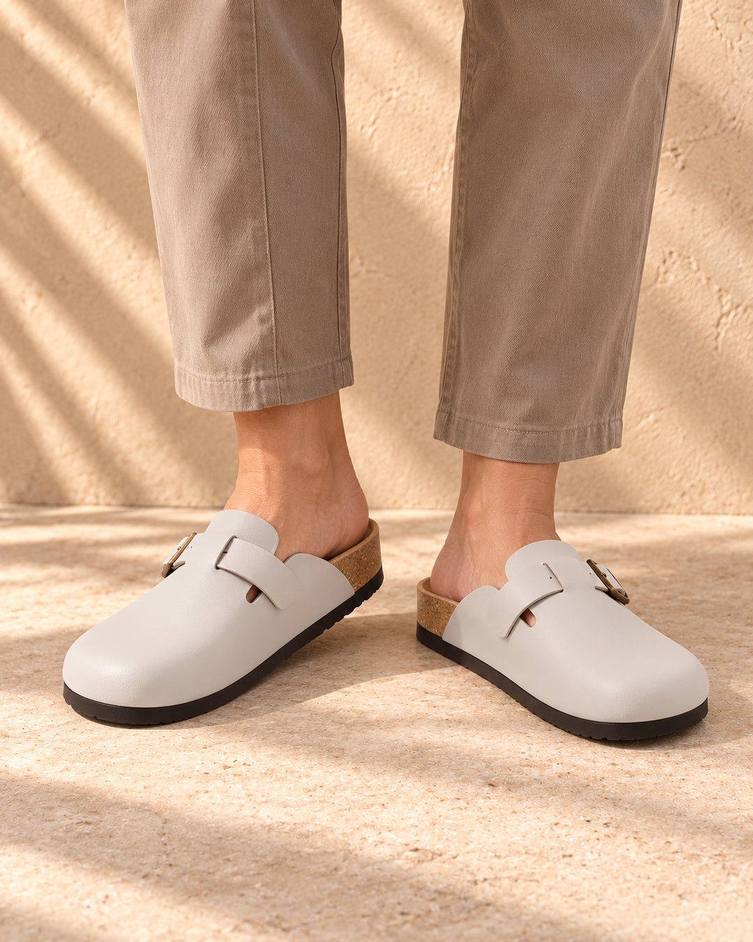 Vivienne Faux-Leather Buckle Clogs - Gray