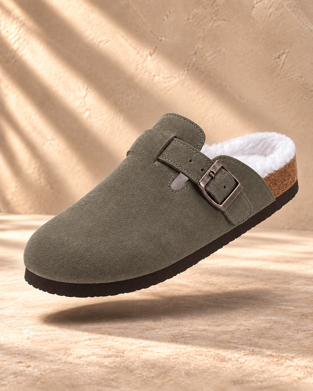 Celeste Faux-Fur-Lined Suede Clogs - Army Green