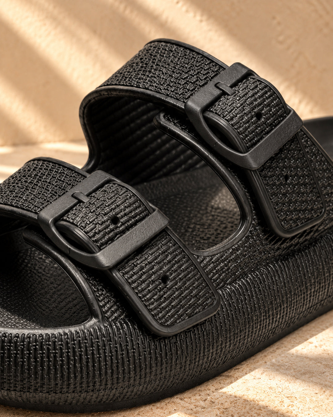 Lucille Cushioned Double-Buckle Sandals - Black