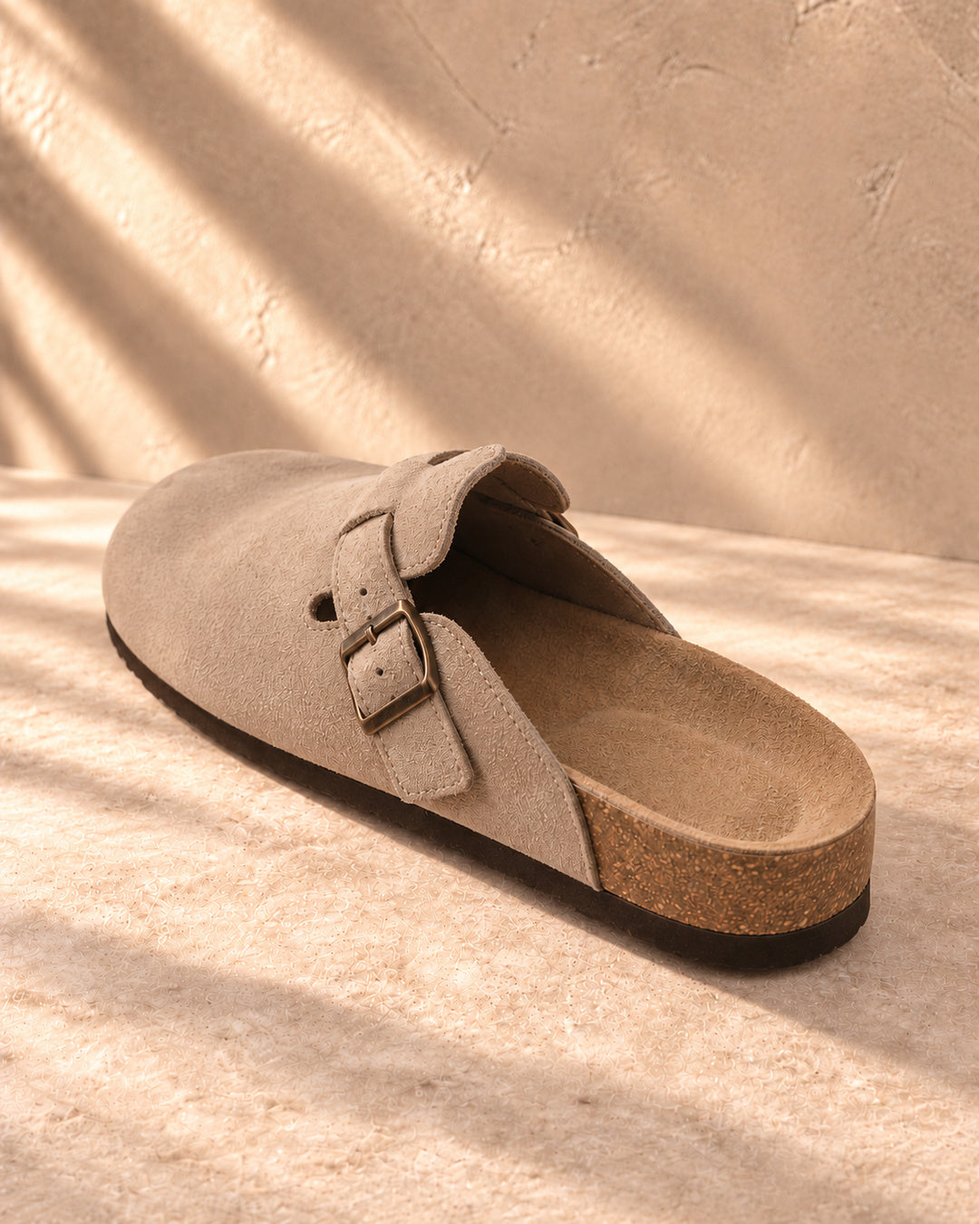 Clara Suede Buckle Clogs - Taupe