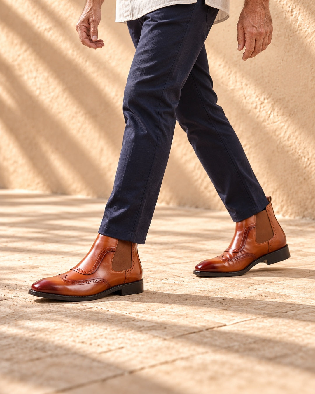 Jules Brogue Hidden-Lift Chelsea Boots - Light Brown