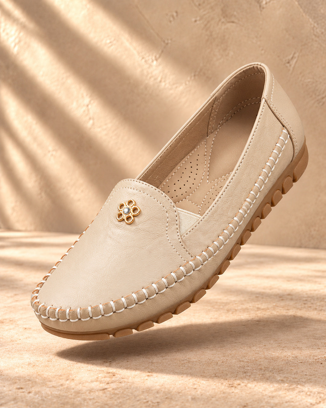 Alina Orthopedic Leather Loafers - Beige