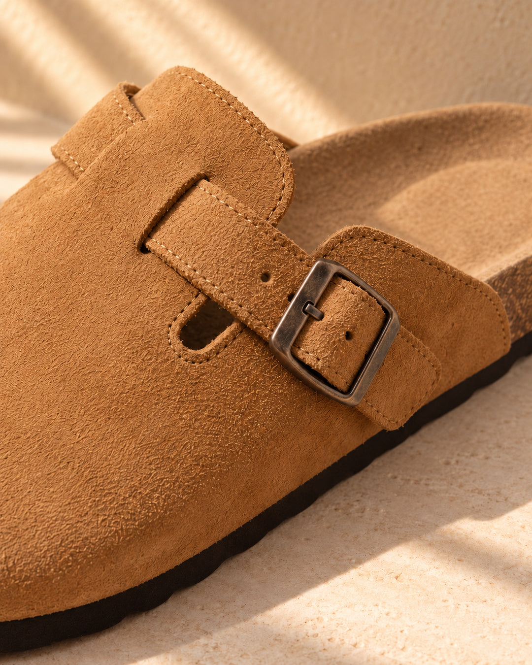 Clara Suede Buckle Clogs - Brown