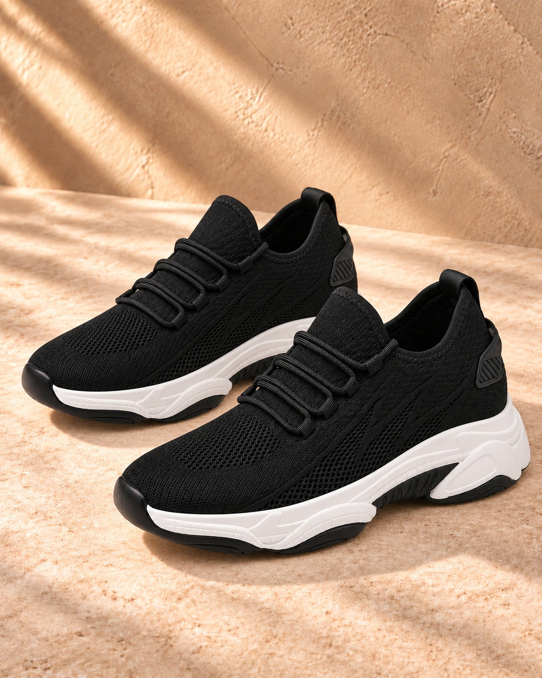 Parker Hidden-Lift Knit Sneakers - Black