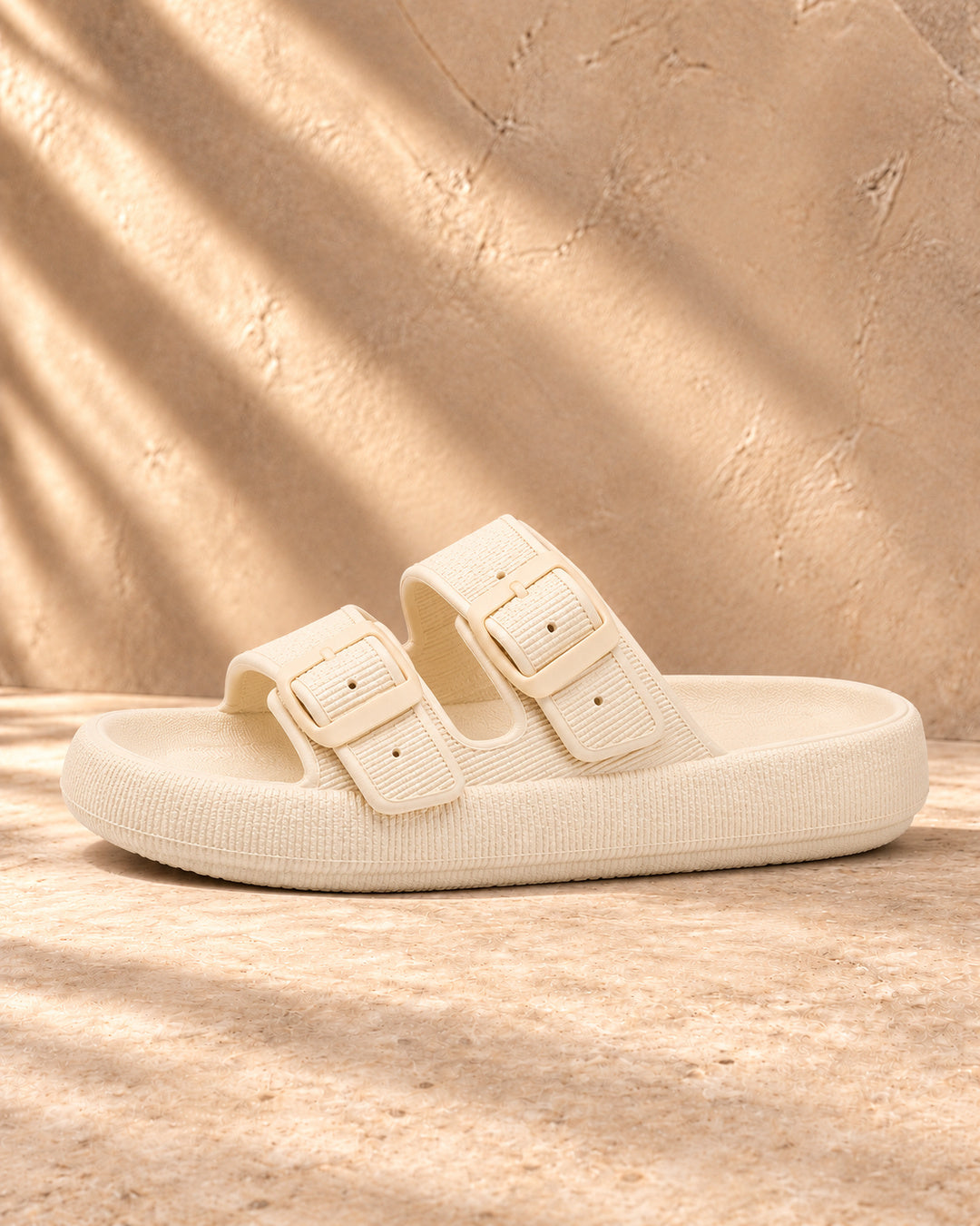 Lucille Cushioned Double-Buckle Sandals - Cream