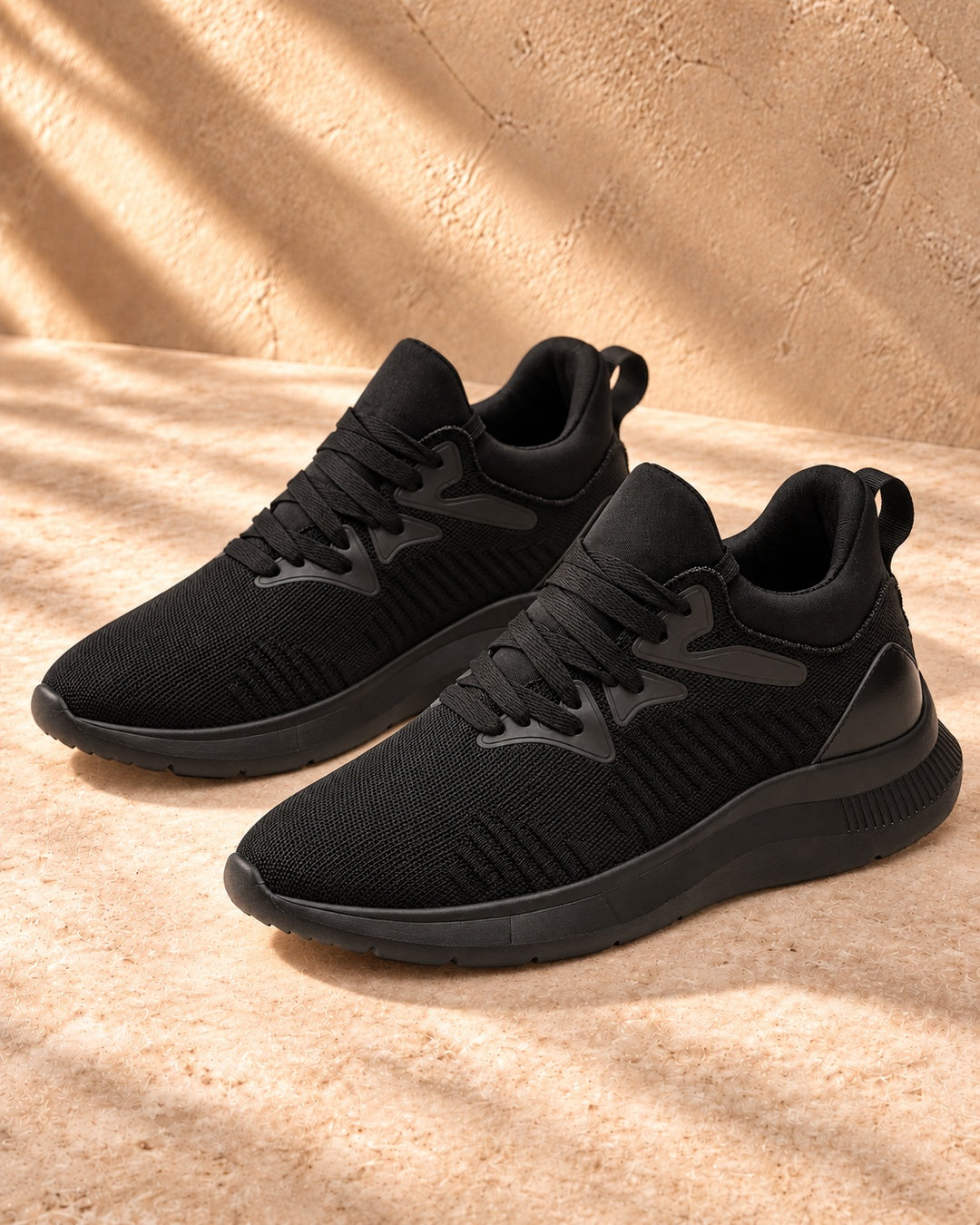 Devon Hidden-Lift Knit Sneakers - Black