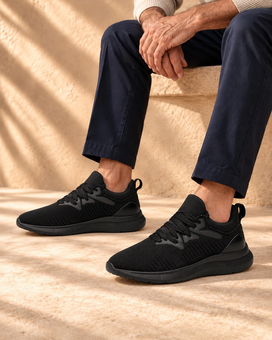 Devon Hidden-Lift Knit Sneakers - Black