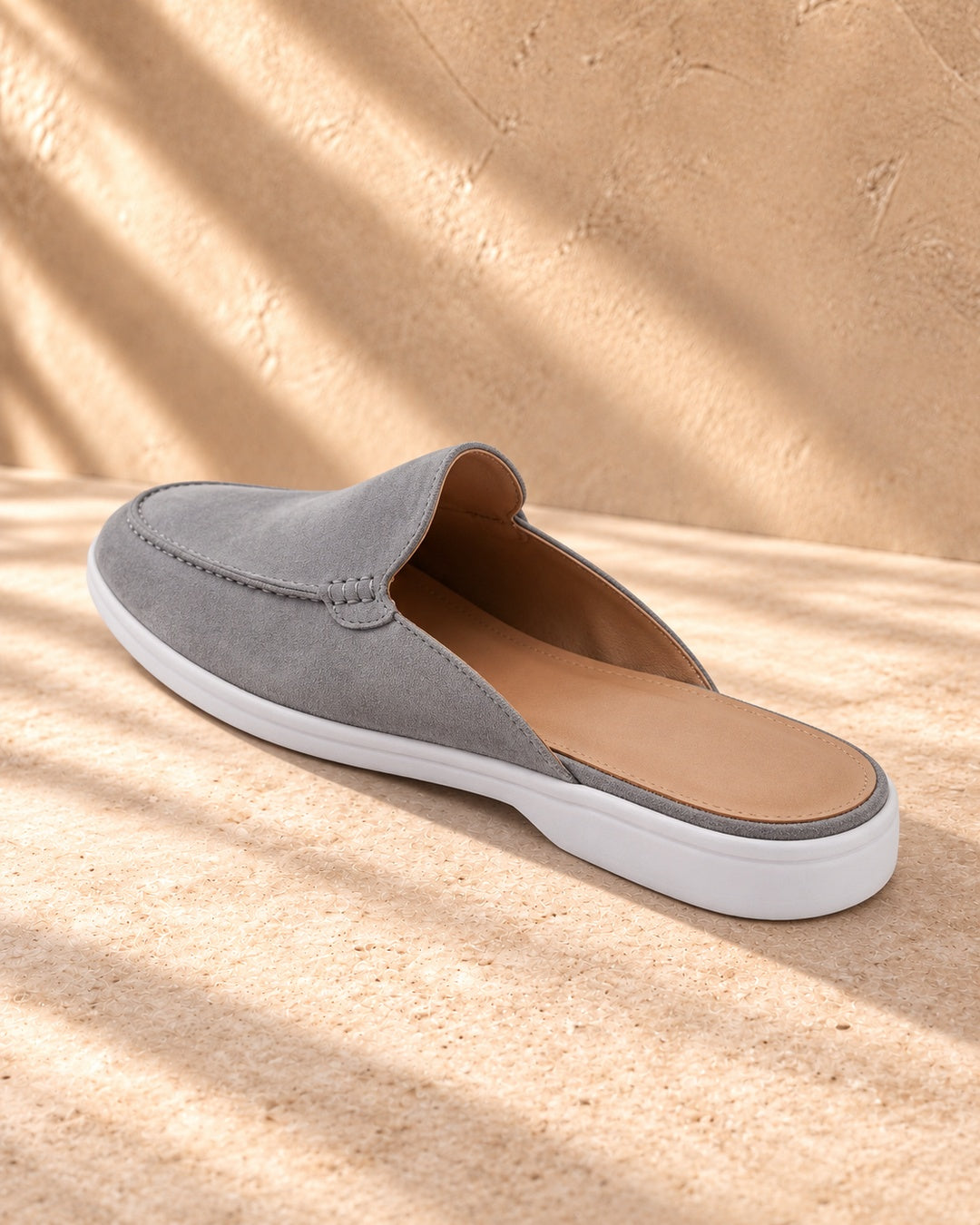 Cameron Gray Suede Mule Loafers - Gray