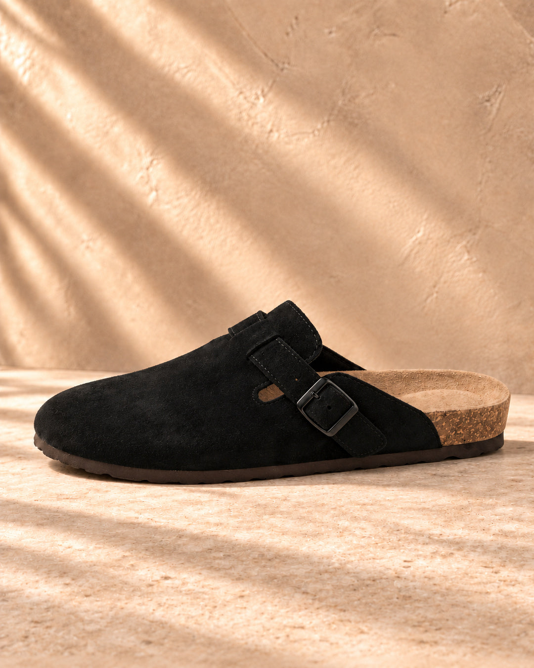 Clara Suede Buckle Clogs - Black