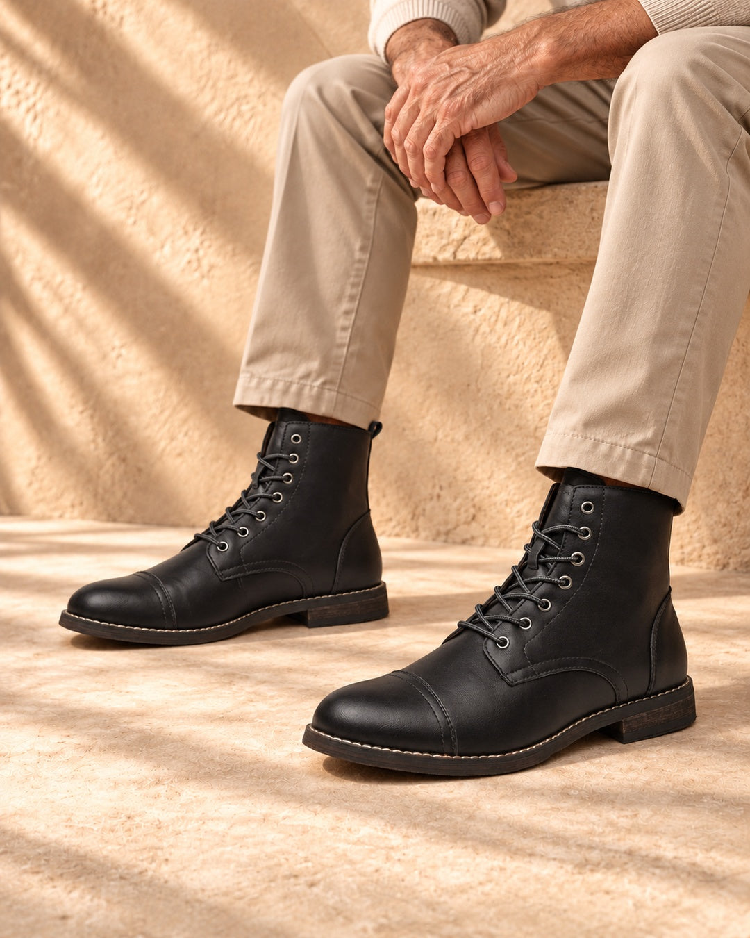 Quinn Cap-Toe Hidden-Lift Lace-Up Boots - Black