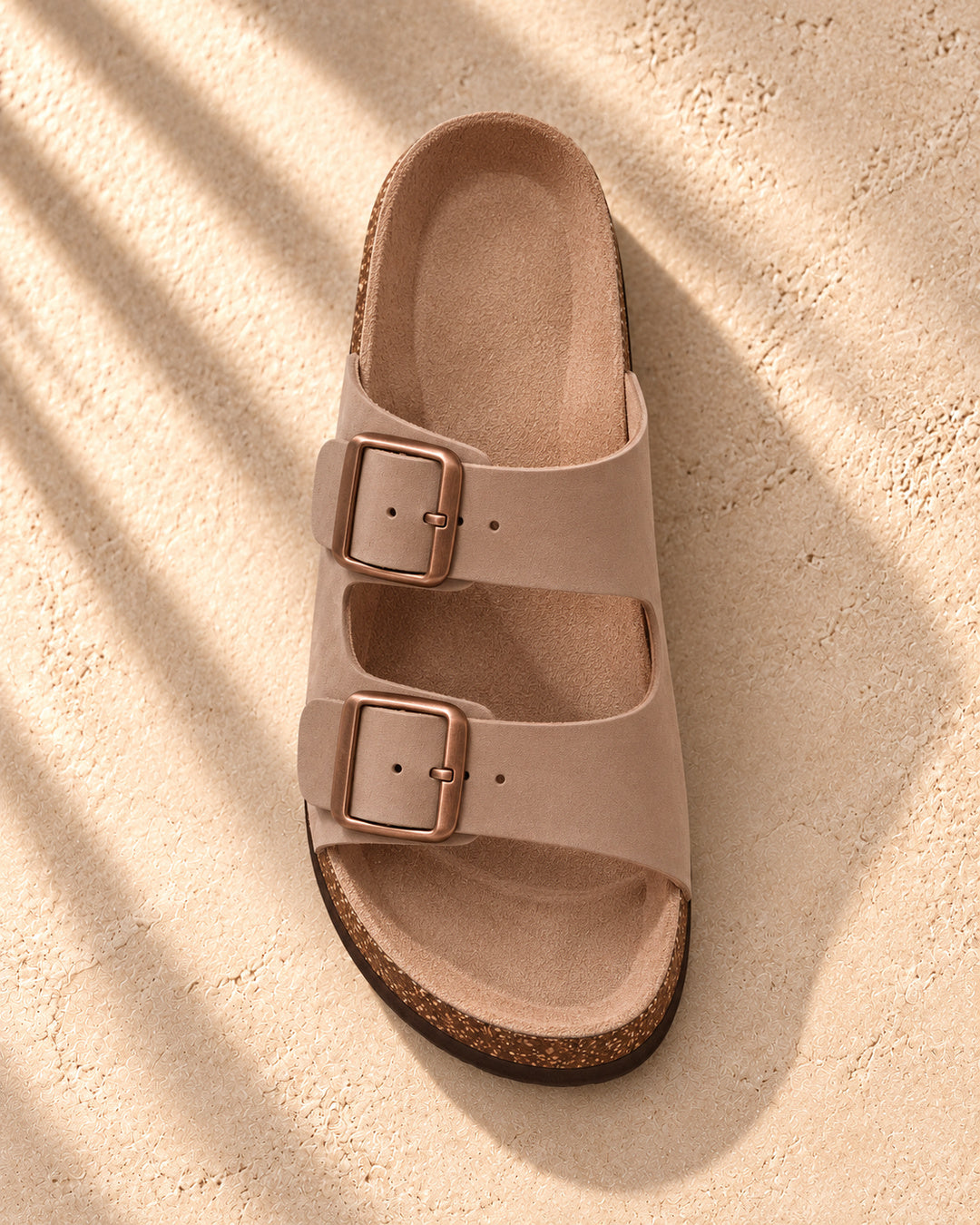 Estelle Double-Buckle Cork Sandals - Taupe