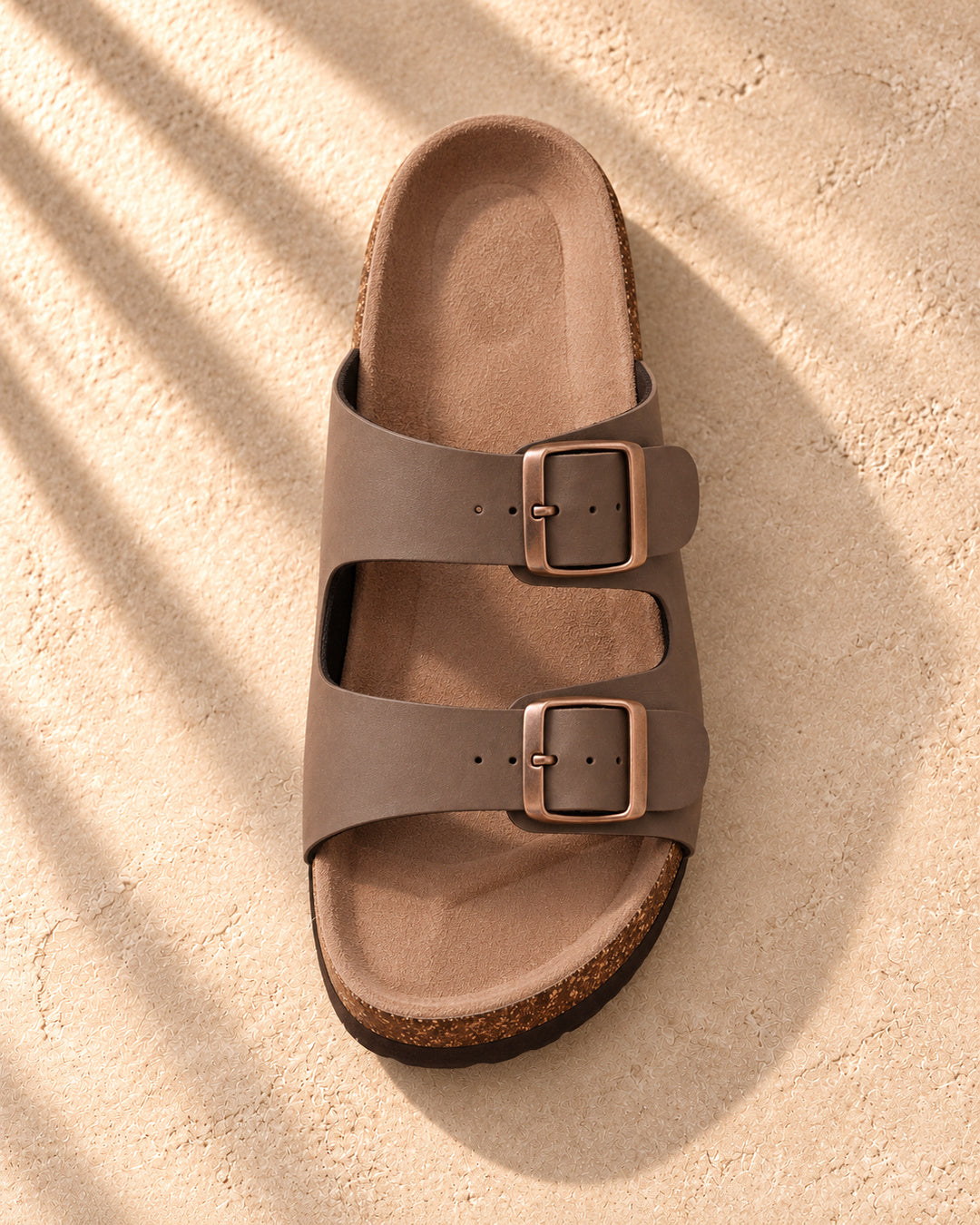 Estelle Double-Buckle Cork Sandals - Brown
