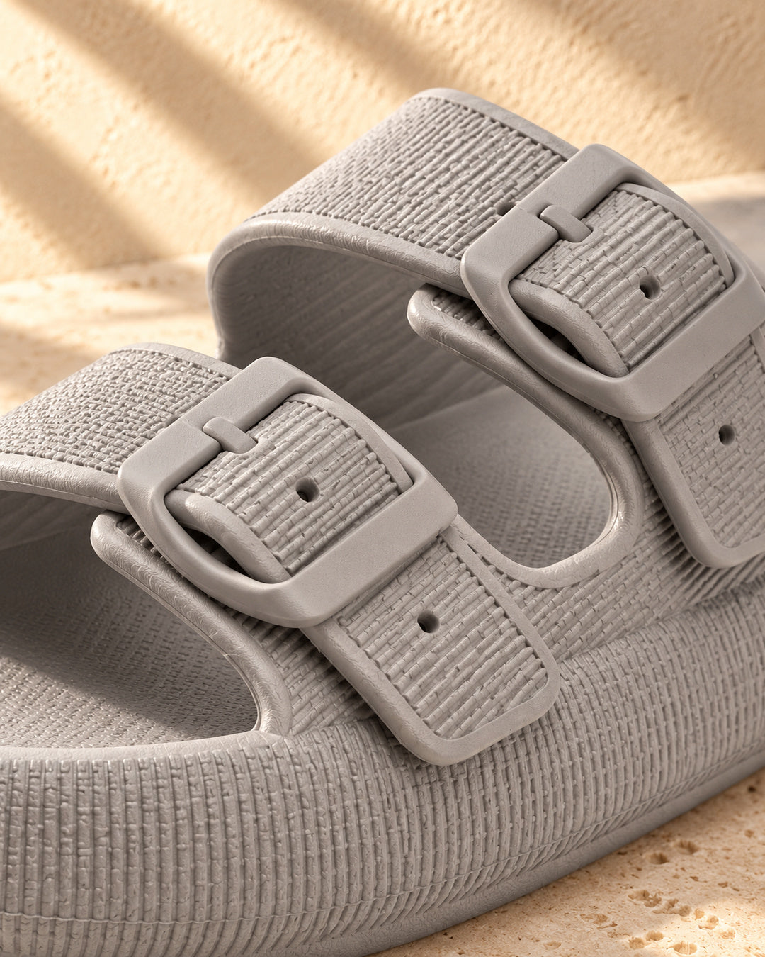 Lucille Cushioned Double-Buckle Sandals - Gray