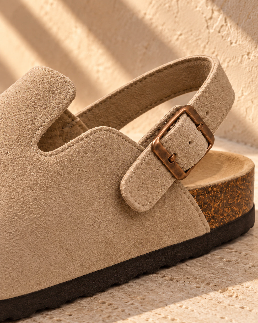 Sabina Suede Backstrap Clogs - Taupe
