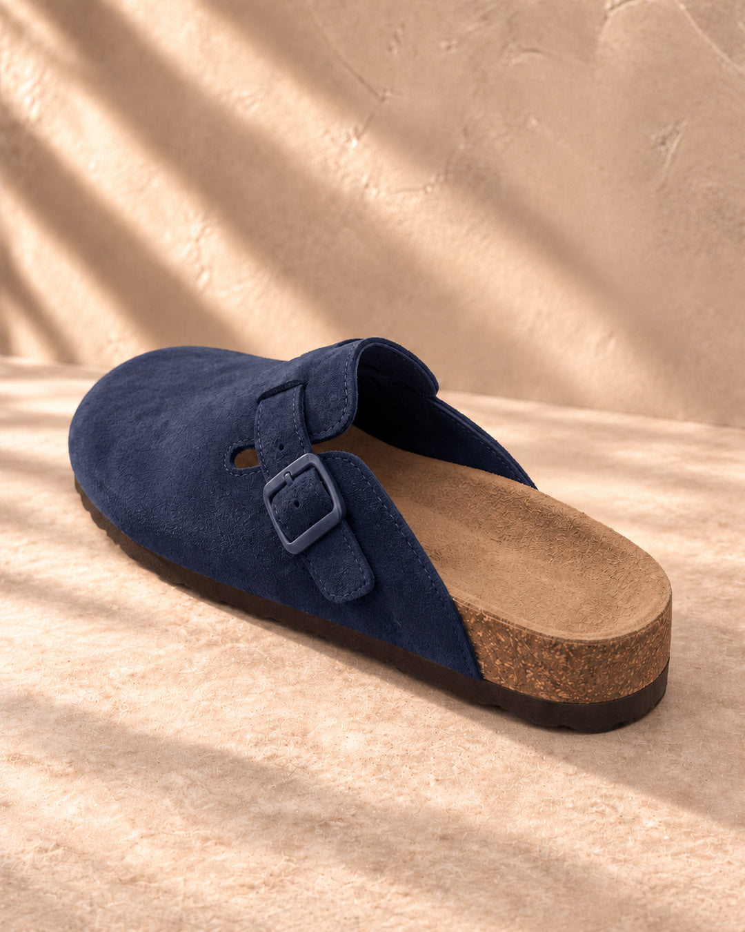 Clara Suede Buckle Clogs - Navy