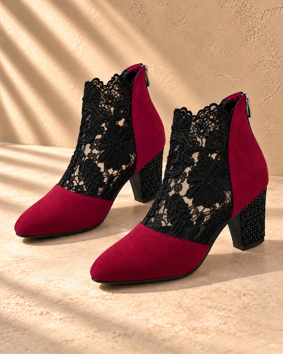 Aurelia Lace-Panel Comfort Ankle Boots - Red